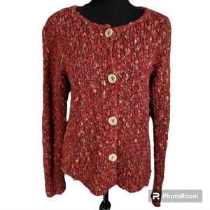 Alps Marled Burgundy Multicolor Cardigan Size M Bone Buttons Mohair Alpaca Blend